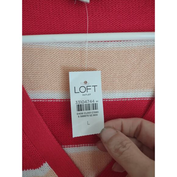 Ann Taylor Outlet Lightweight Peach and Red Striped Cardigan Size Large Preppy - Picture 3 of 6